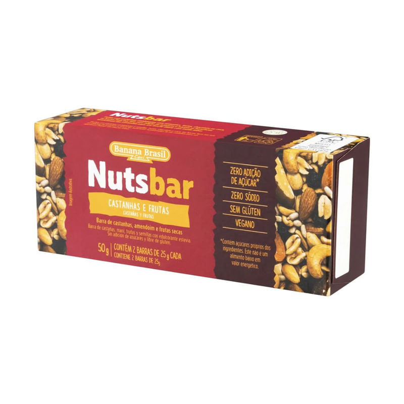 Barra De Cereal Castanha E Frutas Nutsbar Banana Brasil Caixa 50g Com 2 ...